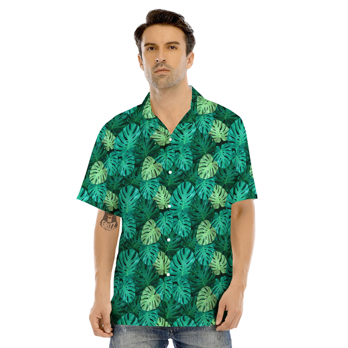 Monstera Leaf Green Print Men's Hawaiian Shirt-grizzshop