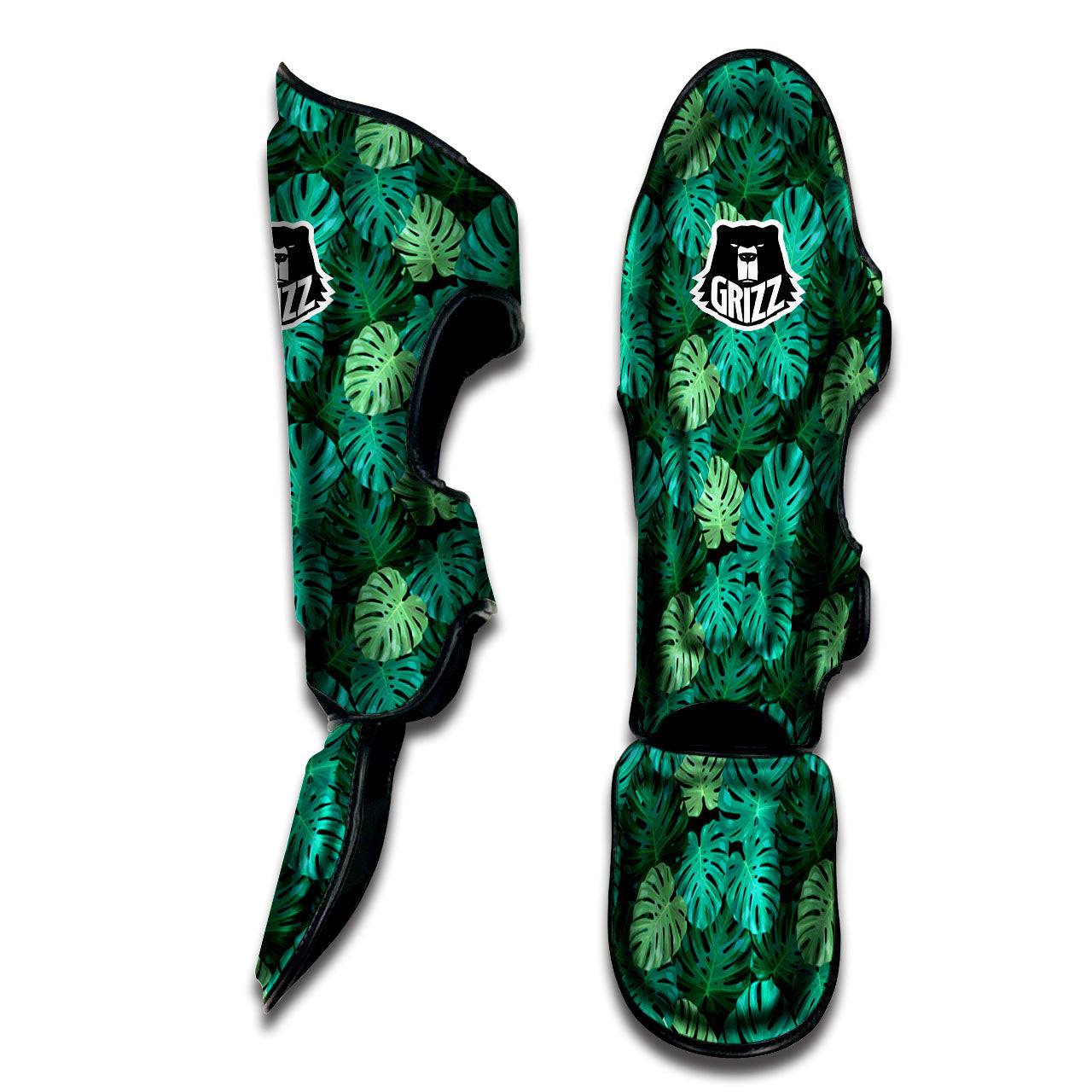 Monstera Leaf Green Print Muay Thai Shin Guards-grizzshop