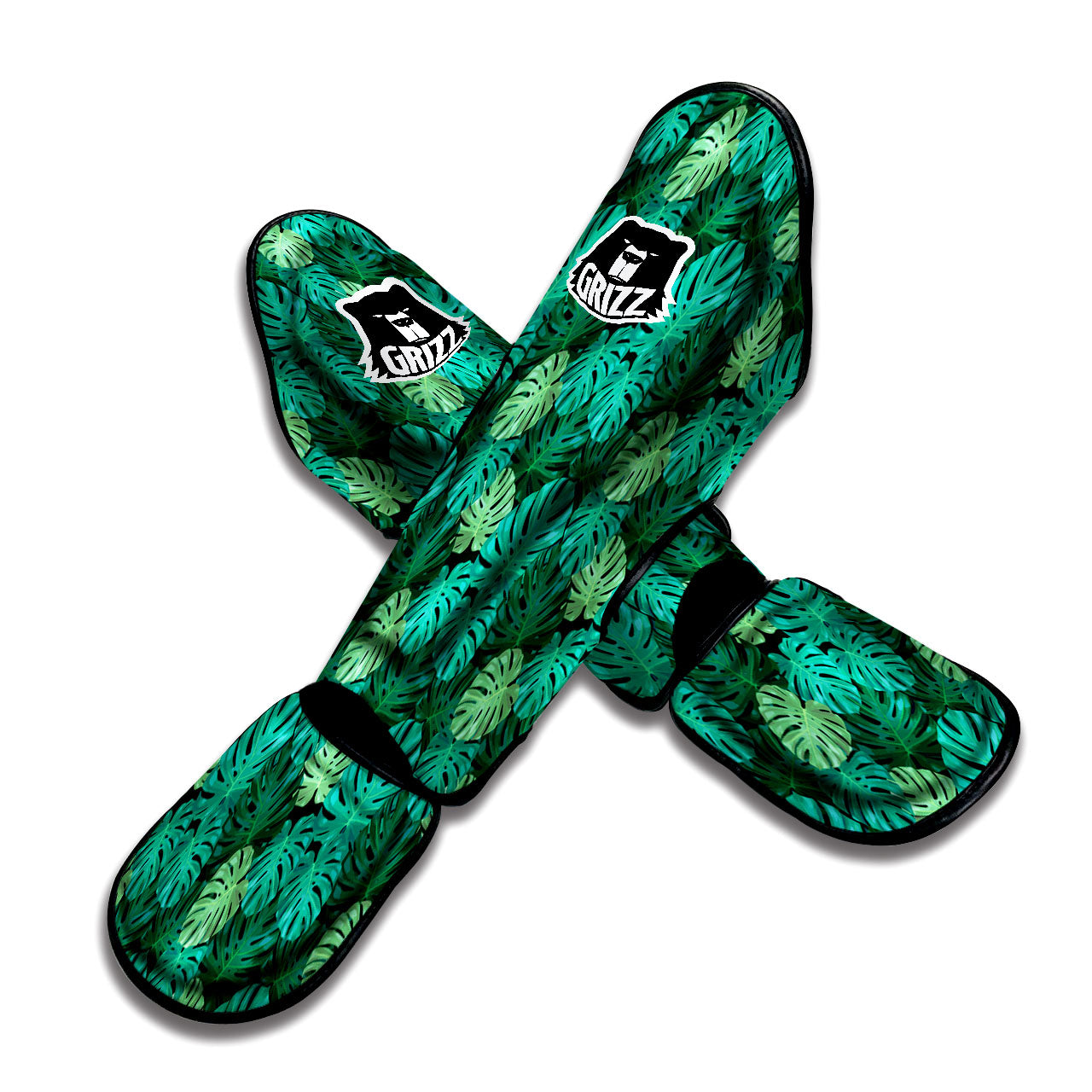 Monstera Leaf Green Print Muay Thai Shin Guards-grizzshop