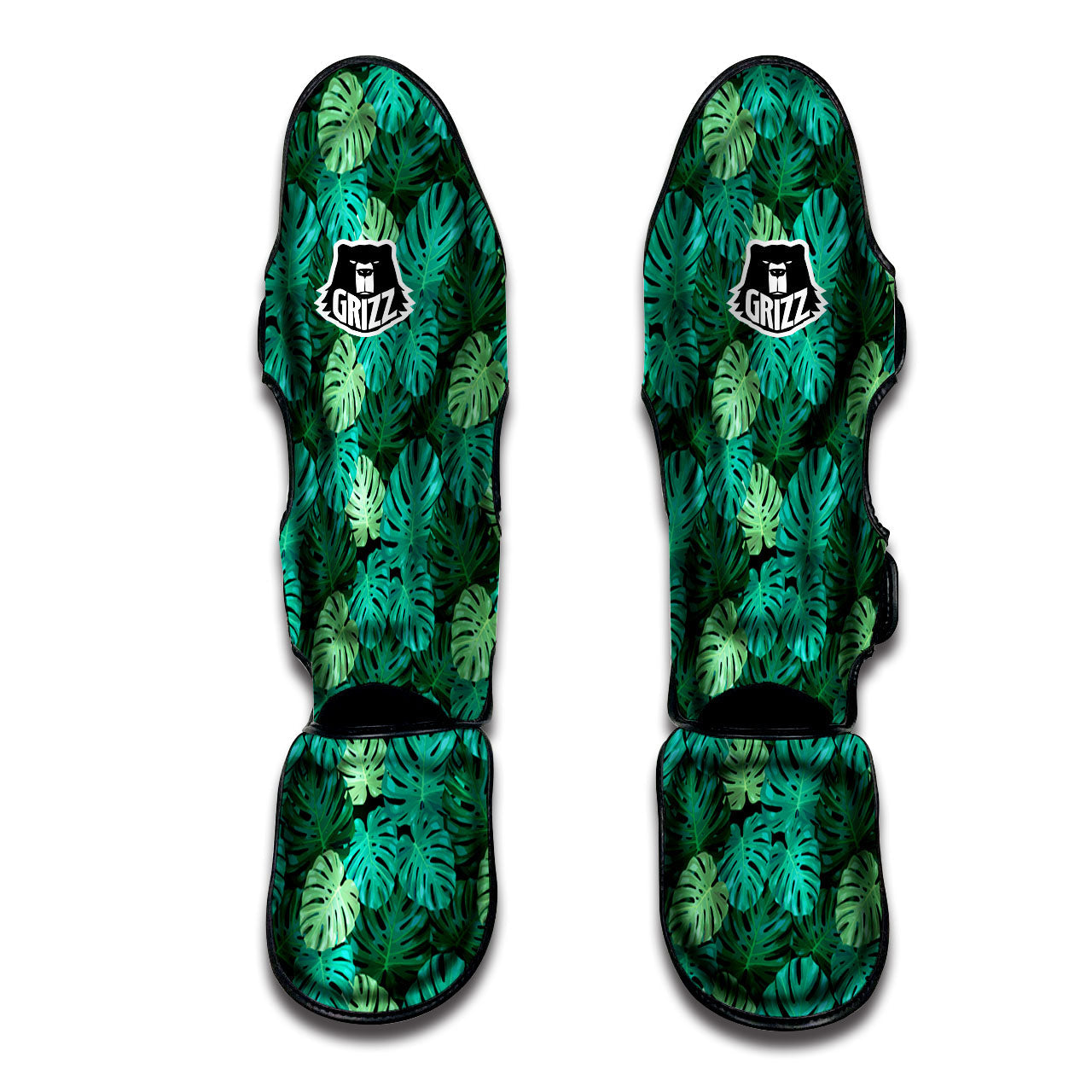 Monstera Leaf Green Print Muay Thai Shin Guards-grizzshop