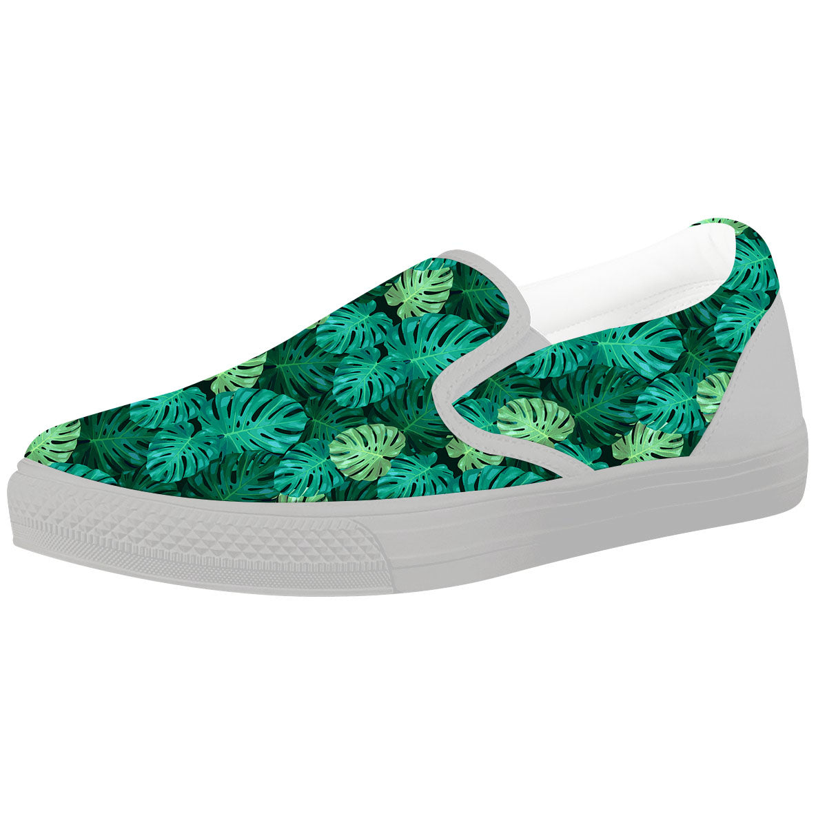 Monstera Leaf Green Print White Slip On Shoes-grizzshop