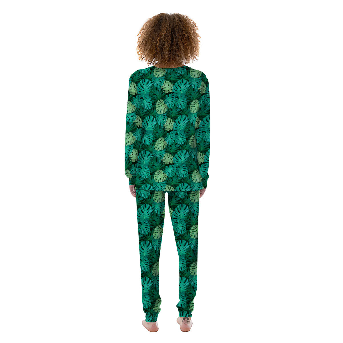 Monstera Leaf Green Print Women's Pajamas-grizzshop