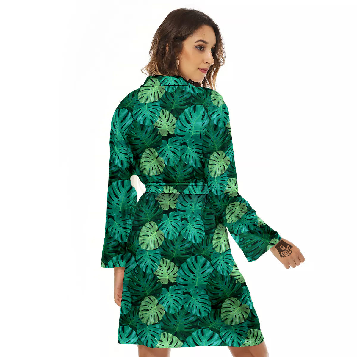 Monstera Leaf Green Print Women's Robe-grizzshop