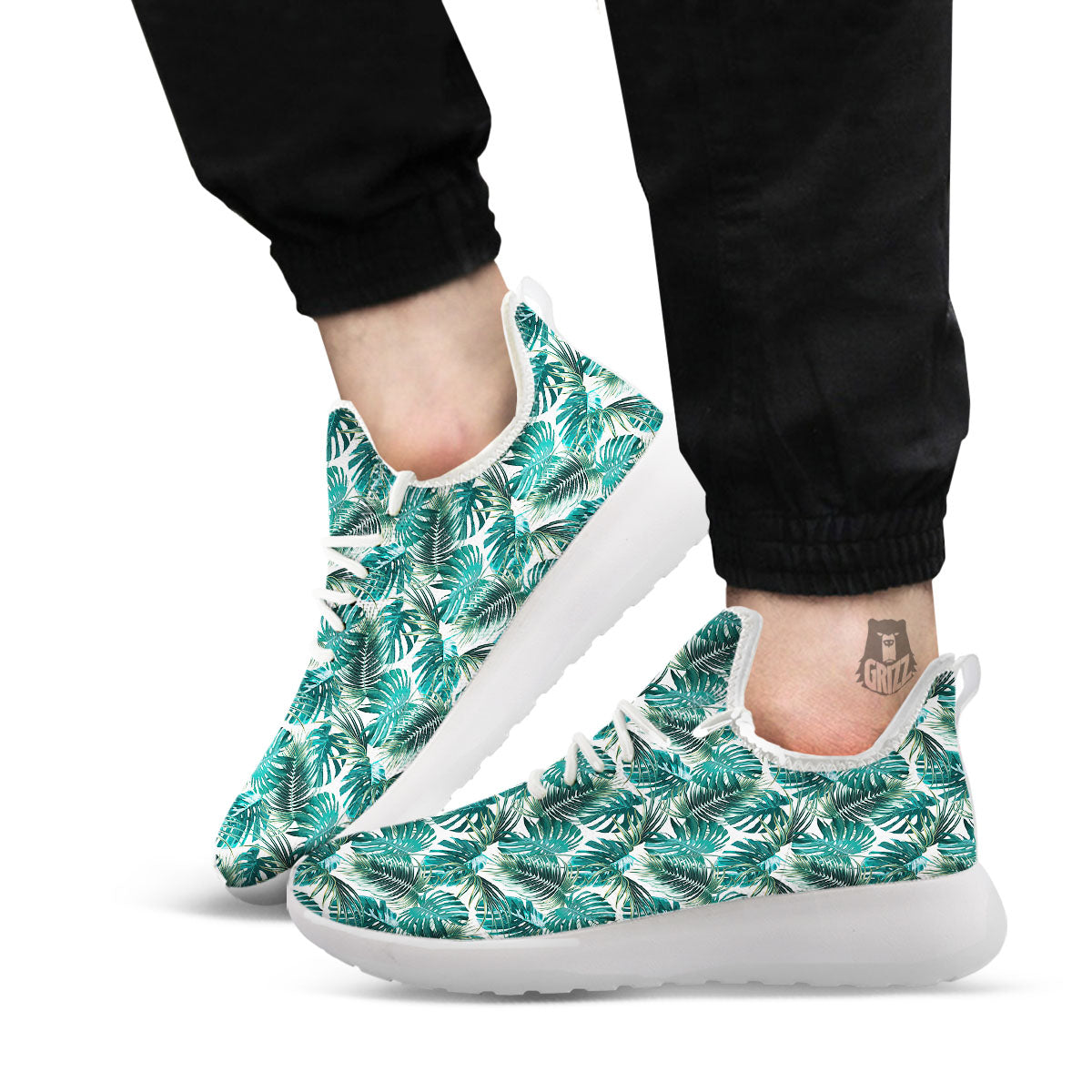 Monstera Leaves Palm Print Pattern White Athletic Shoes-grizzshop