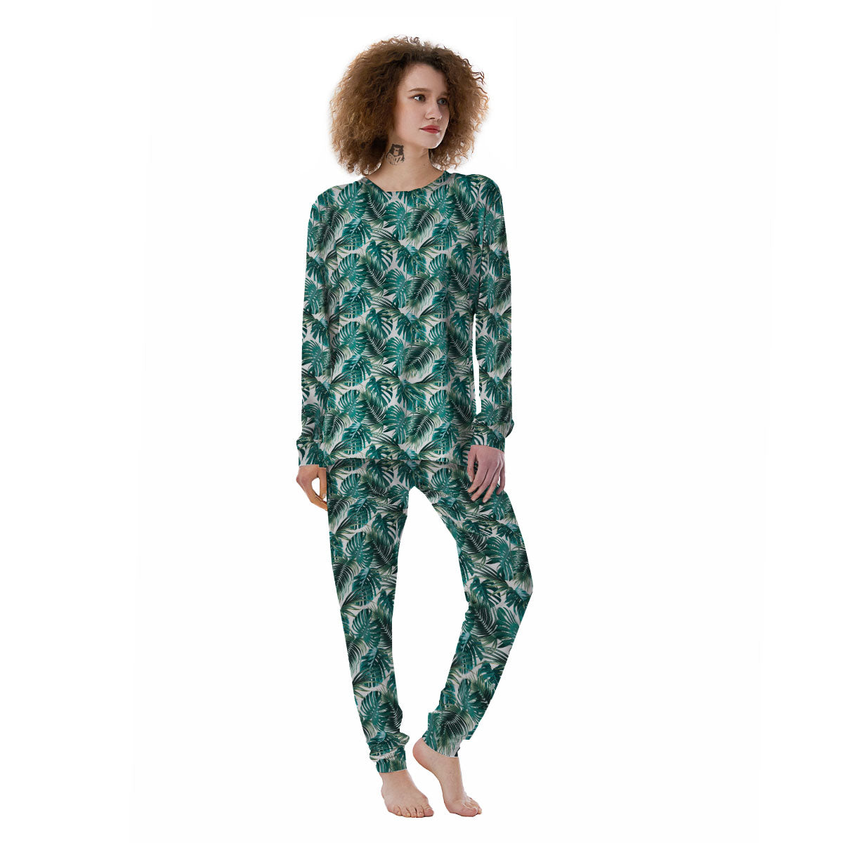 Monstera Leaves Palm Print Pattern Women's Pajamas-grizzshop