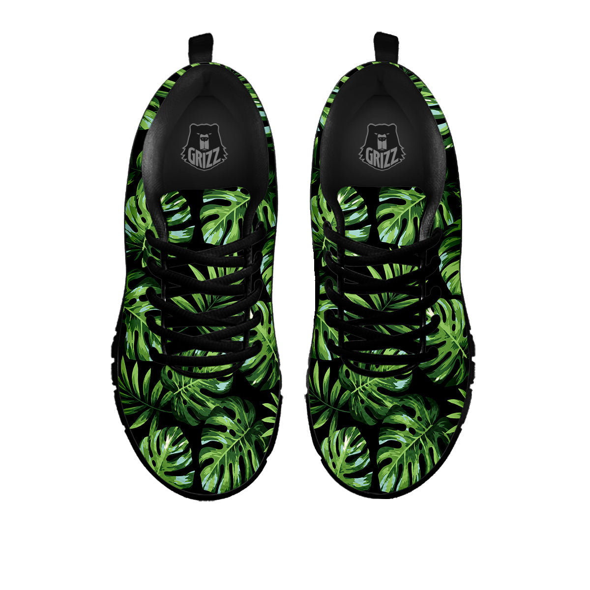 Monstera Leaves Tropical Print Pattern Black Sneaker-grizzshop