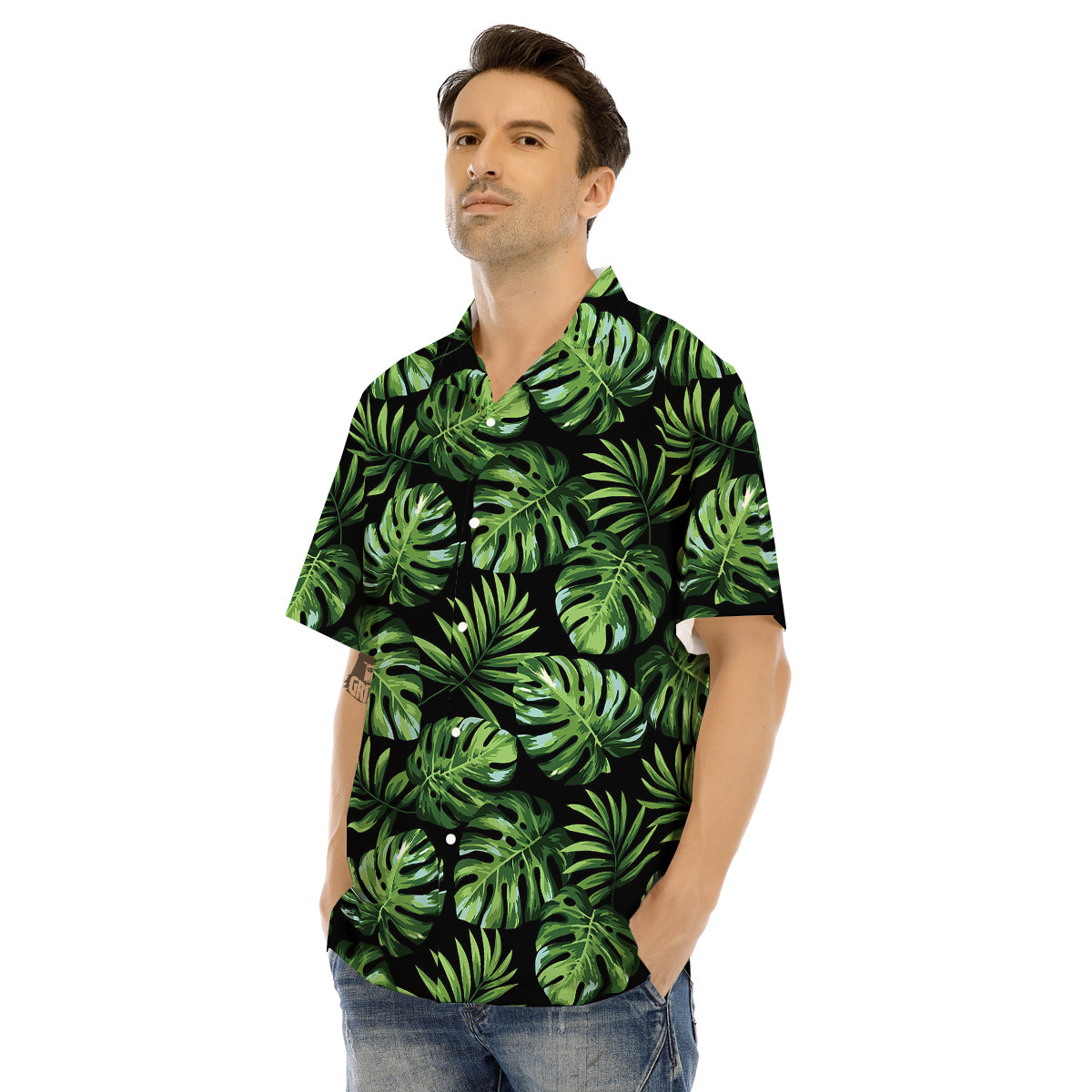 Monstera Leaves Tropical Print Pattern Men's Hawaiian Shirt-grizzshop