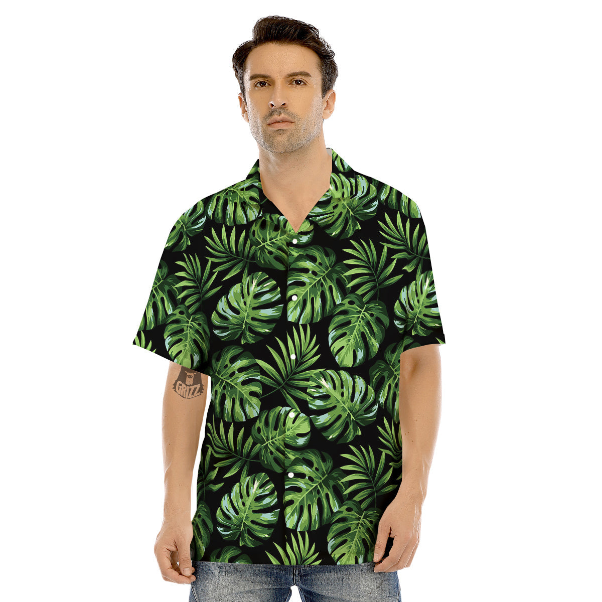 Monstera Leaves Tropical Print Pattern Men's Hawaiian Shirt-grizzshop