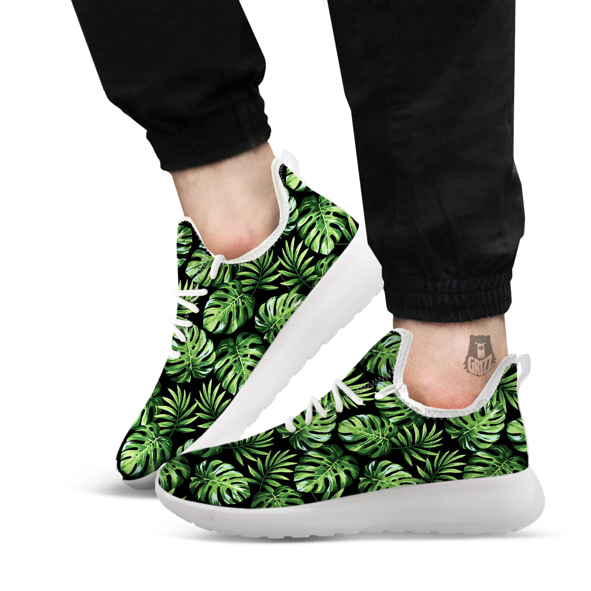 Monstera Leaves Tropical Print Pattern White Athletic Shoes-grizzshop