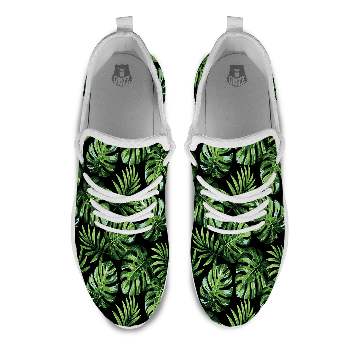 Monstera Leaves Tropical Print Pattern White Athletic Shoes-grizzshop