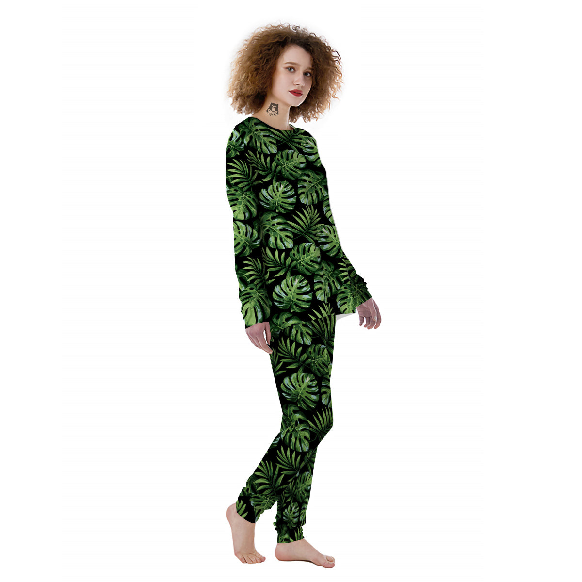 Monstera Leaves Tropical Print Pattern Women's Pajamas-grizzshop