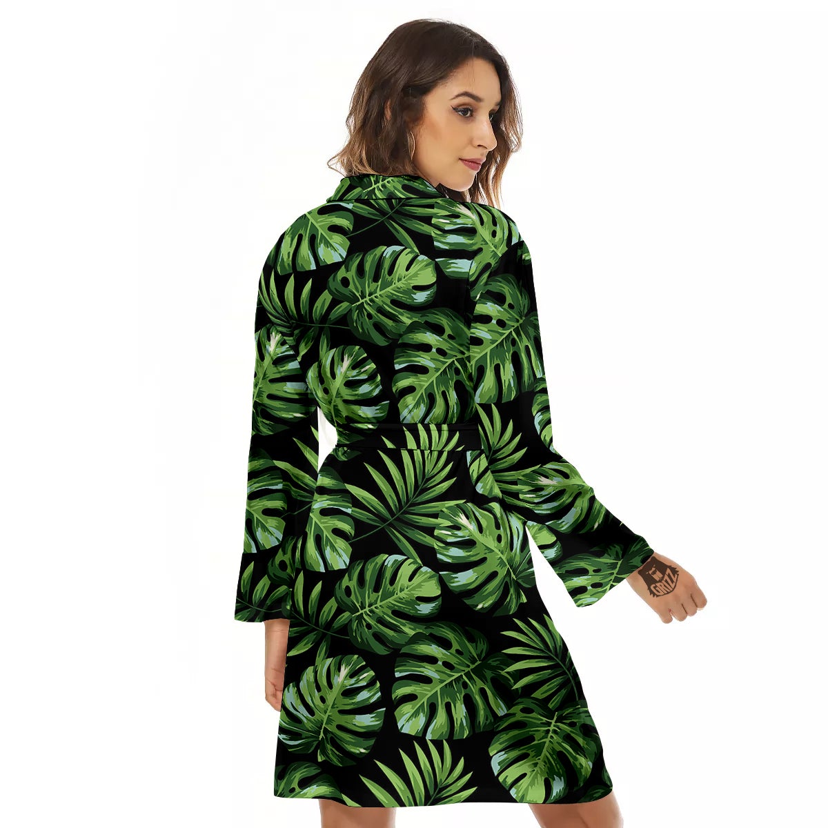 Monstera Leaves Tropical Print Pattern Women's Robe-grizzshop