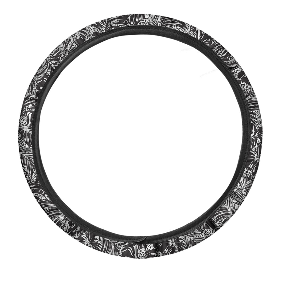 Monstera White And Black Print Pattern Car Steering Wheel Cover-grizzshop