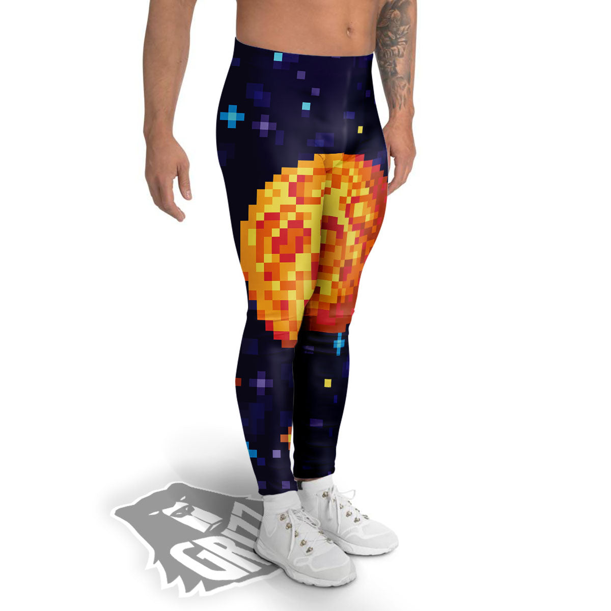 Moon 8-Bit Pixel Print Men's Leggings-grizzshop