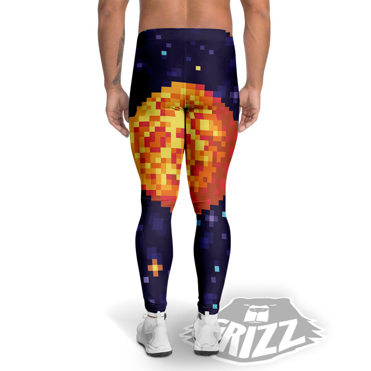 Moon 8-Bit Pixel Print Men's Leggings-grizzshop