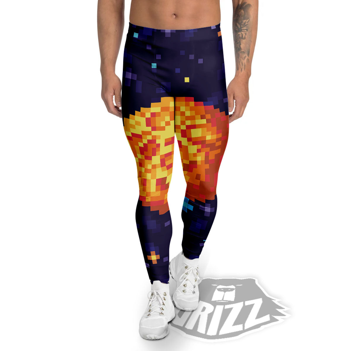 Moon 8-Bit Pixel Print Men's Leggings-grizzshop