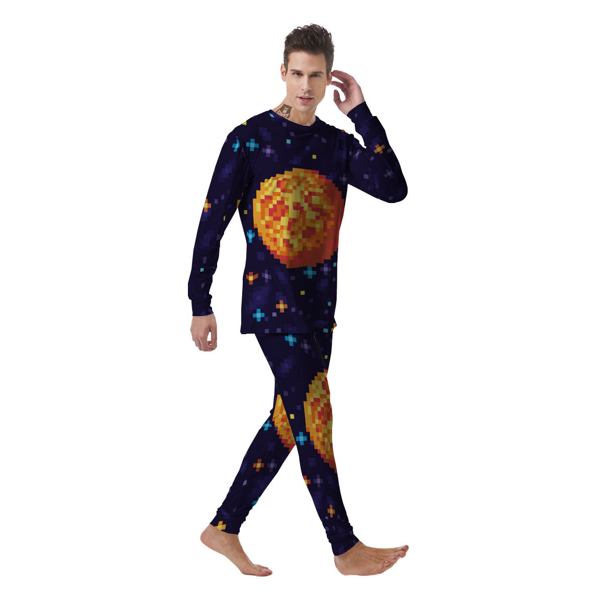 Moon 8-Bit Pixel Print Men's Pajamas-grizzshop