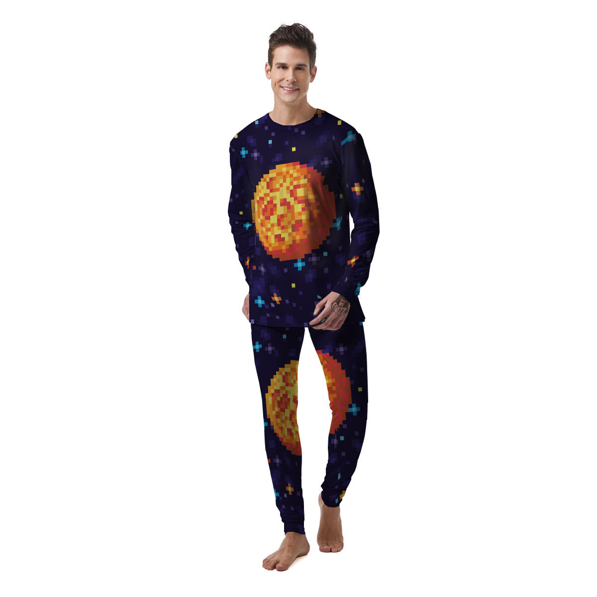 Moon 8-Bit Pixel Print Men's Pajamas-grizzshop