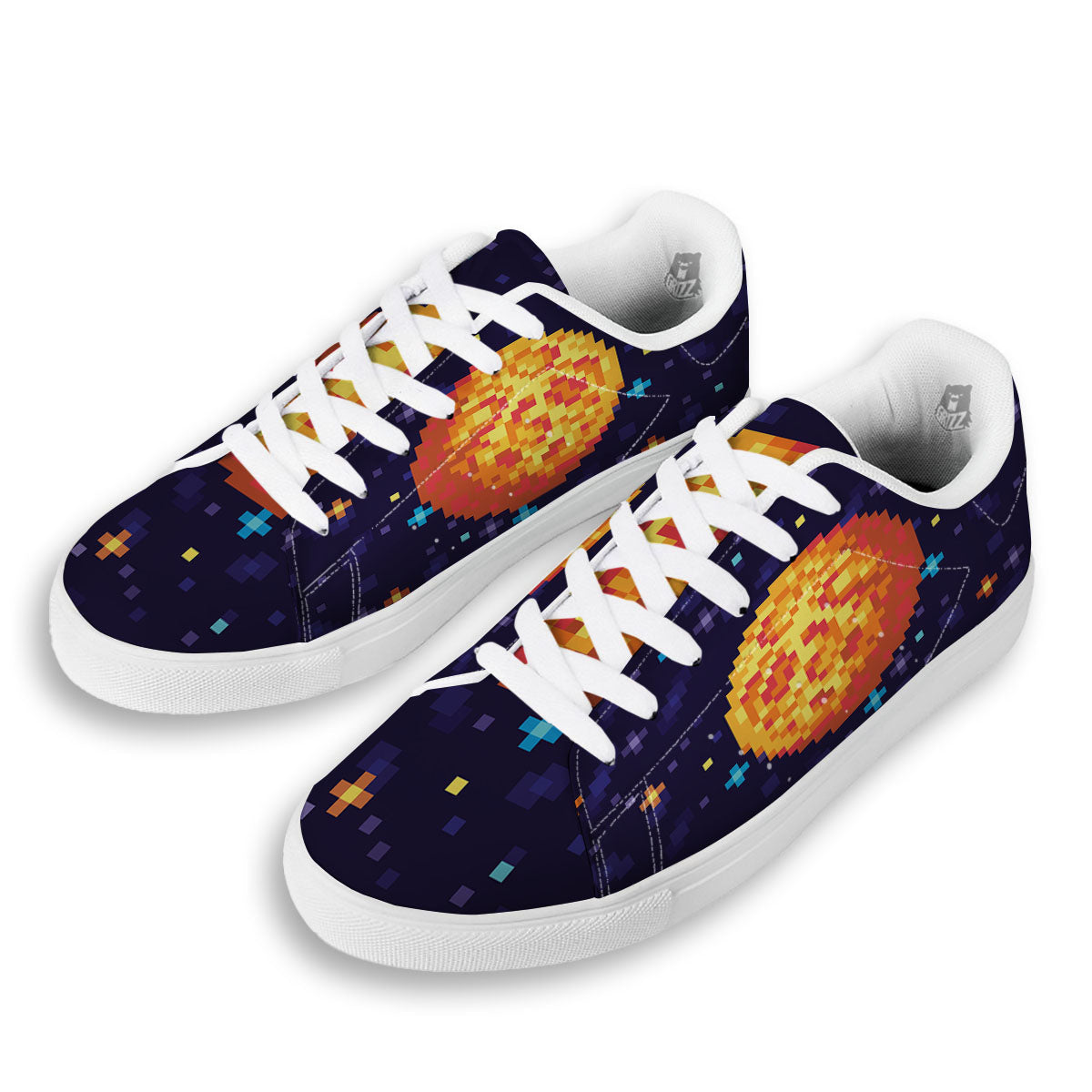 Moon 8-Bit Pixel Print White Low Top Sneakers-grizzshop