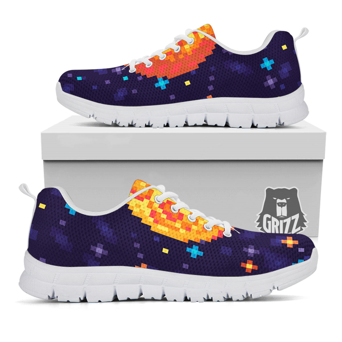 Moon 8-Bit Pixel Print White Sneaker-grizzshop