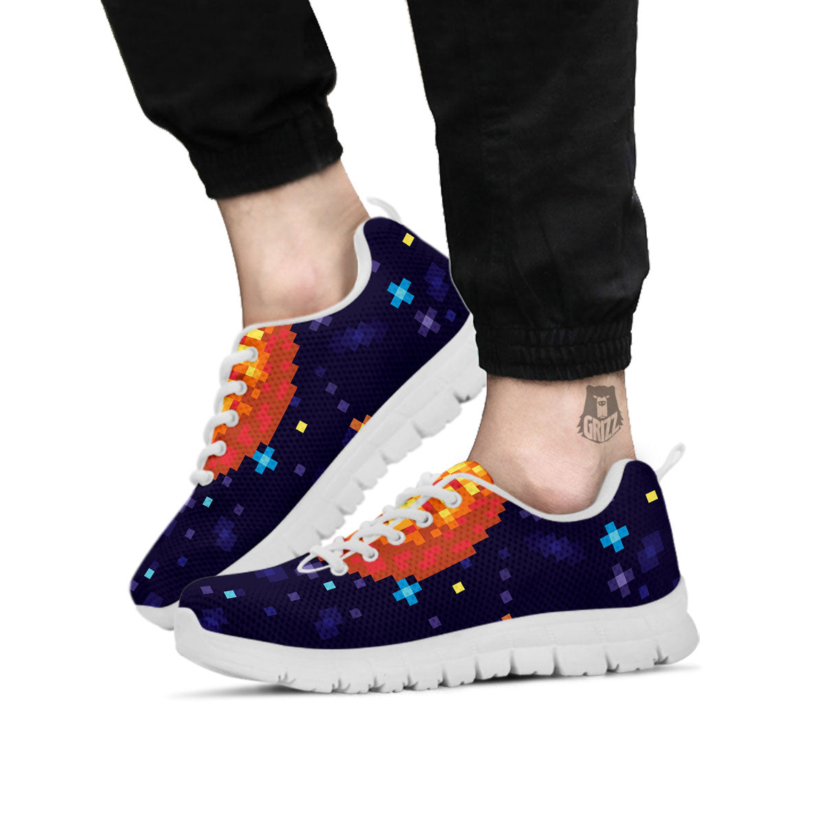 Moon 8-Bit Pixel Print White Sneaker-grizzshop
