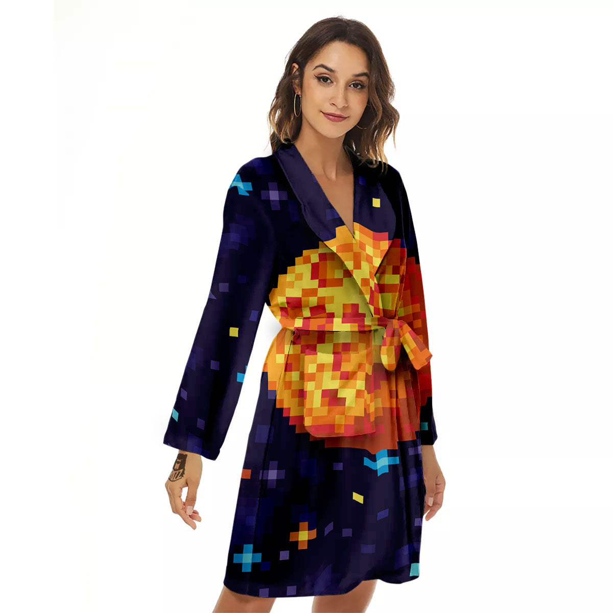 Moon 8-Bit Pixel Print Women's Robe-grizzshop