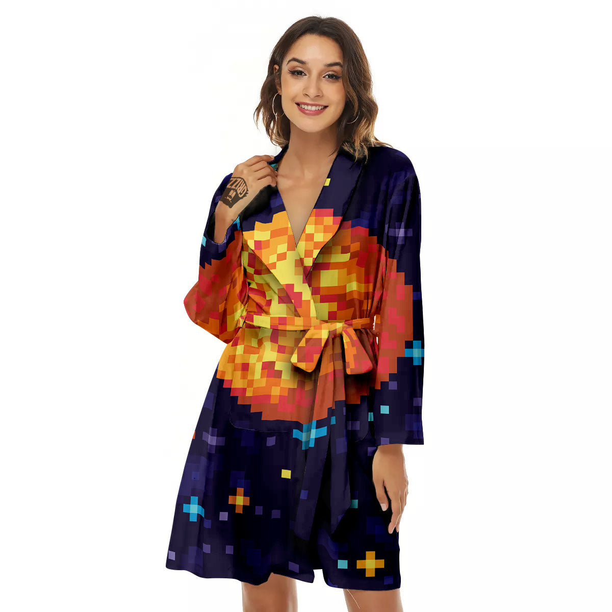 Moon 8-Bit Pixel Print Women's Robe-grizzshop