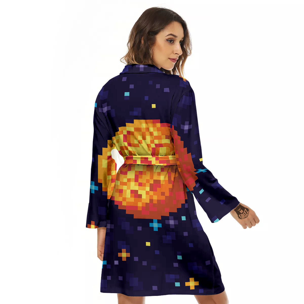 Moon 8-Bit Pixel Print Women's Robe-grizzshop
