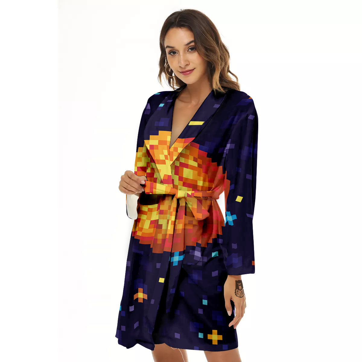 Moon 8-Bit Pixel Print Women's Robe-grizzshop