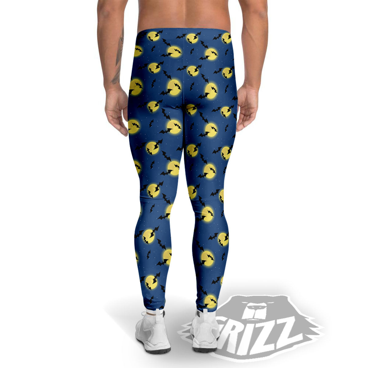 Moon And Bat Halloween Print Pattern Men's Leggings-grizzshop