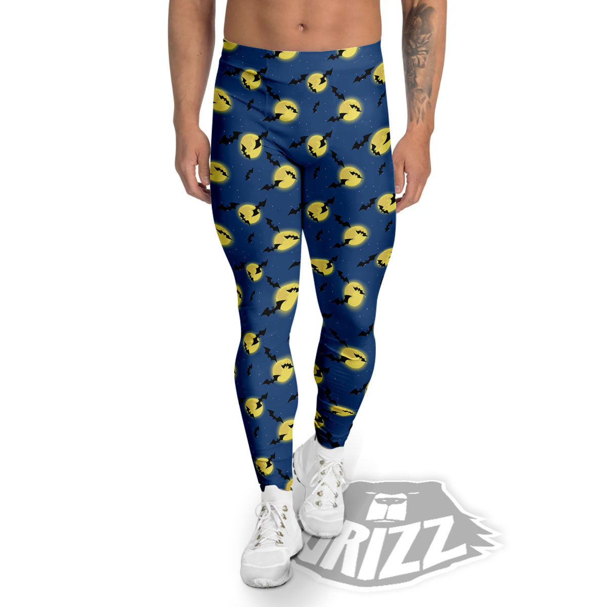 Moon And Bat Halloween Print Pattern Men's Leggings-grizzshop