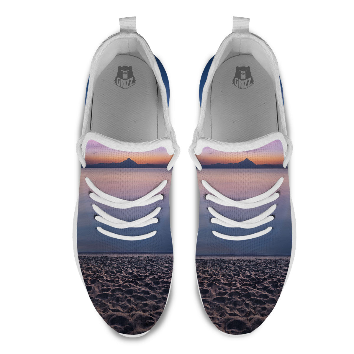 Moon And Beach Print White Athletic Shoes-grizzshop