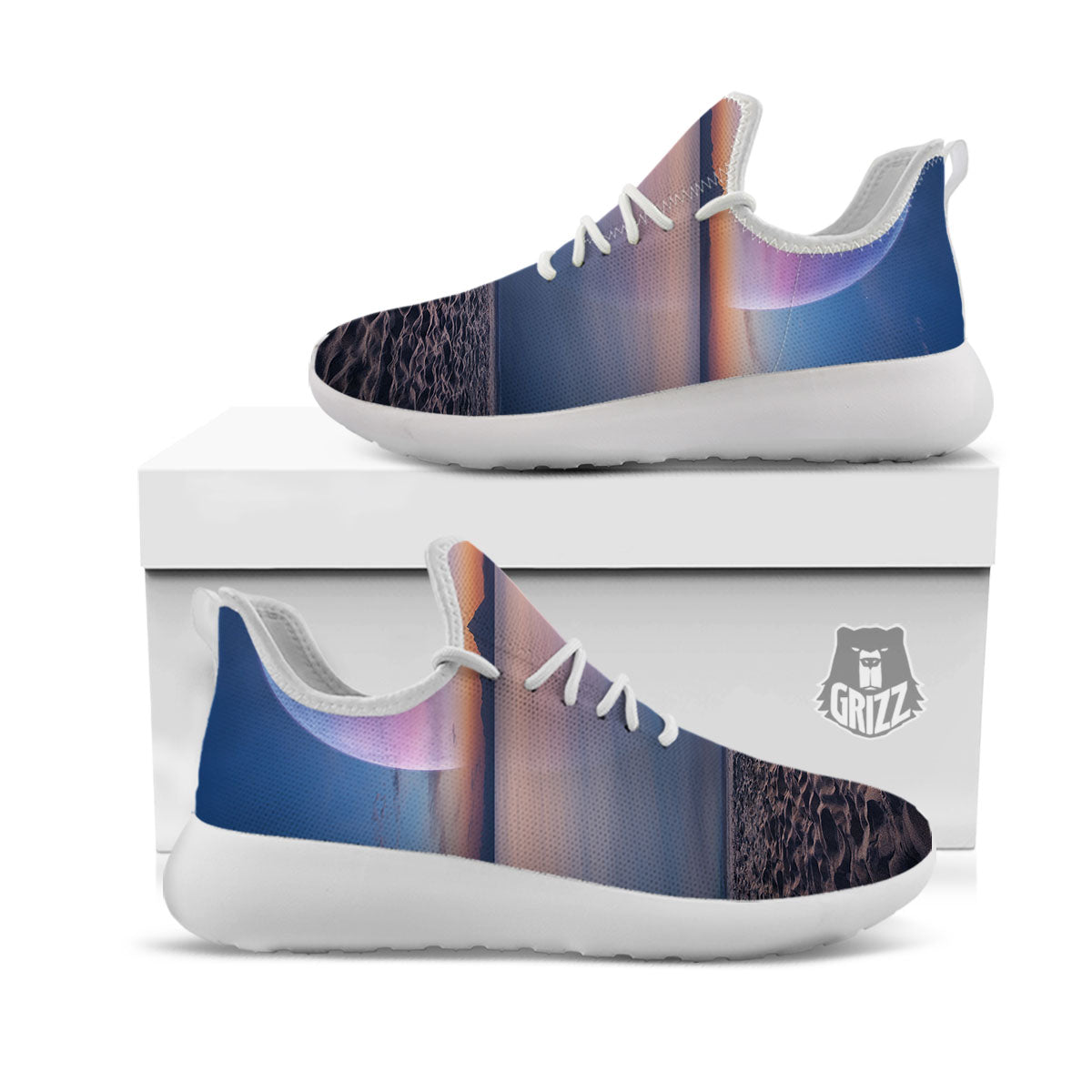 Moon And Beach Print White Athletic Shoes-grizzshop