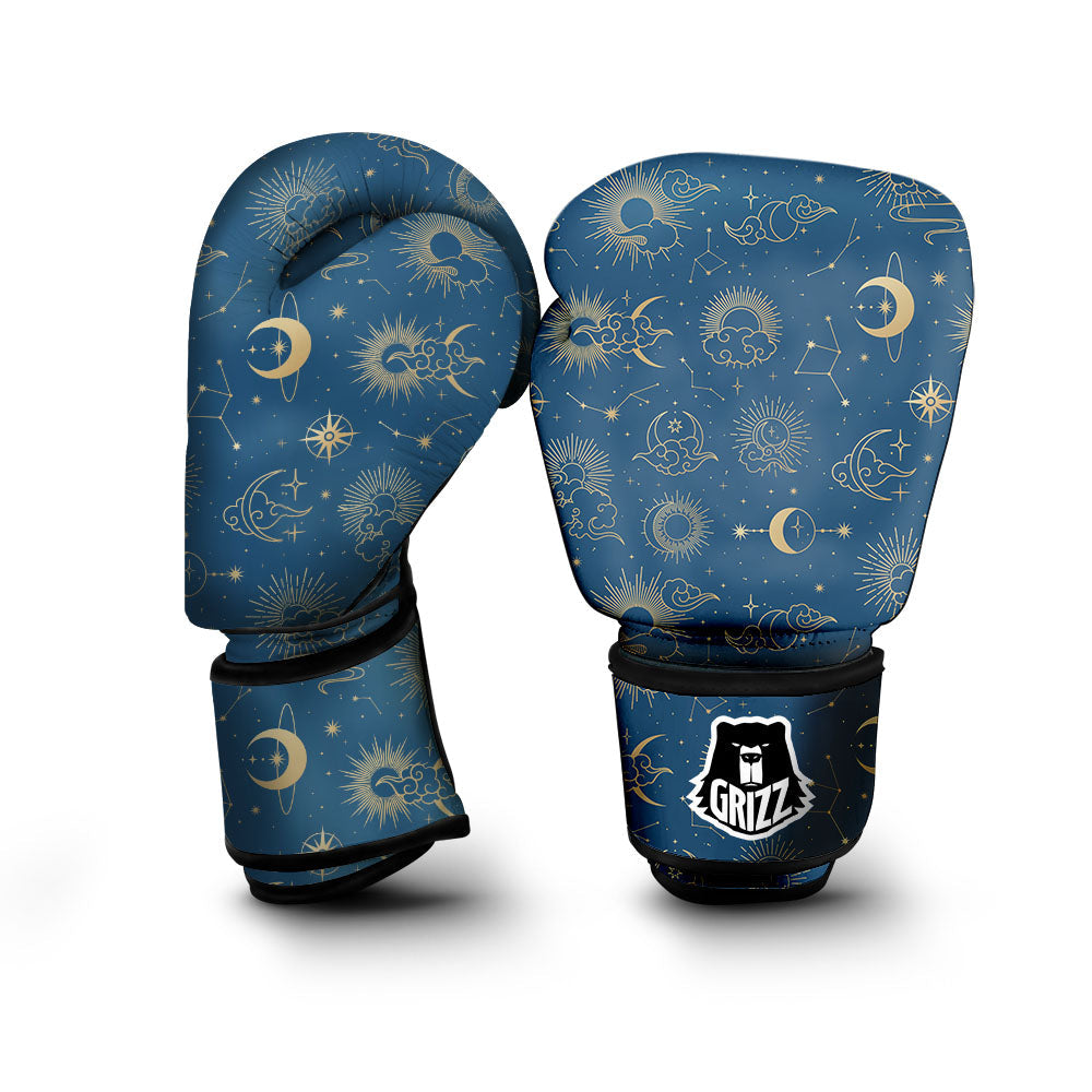 Moon And Blue Sun Print Pattern Boxing Gloves-grizzshop
