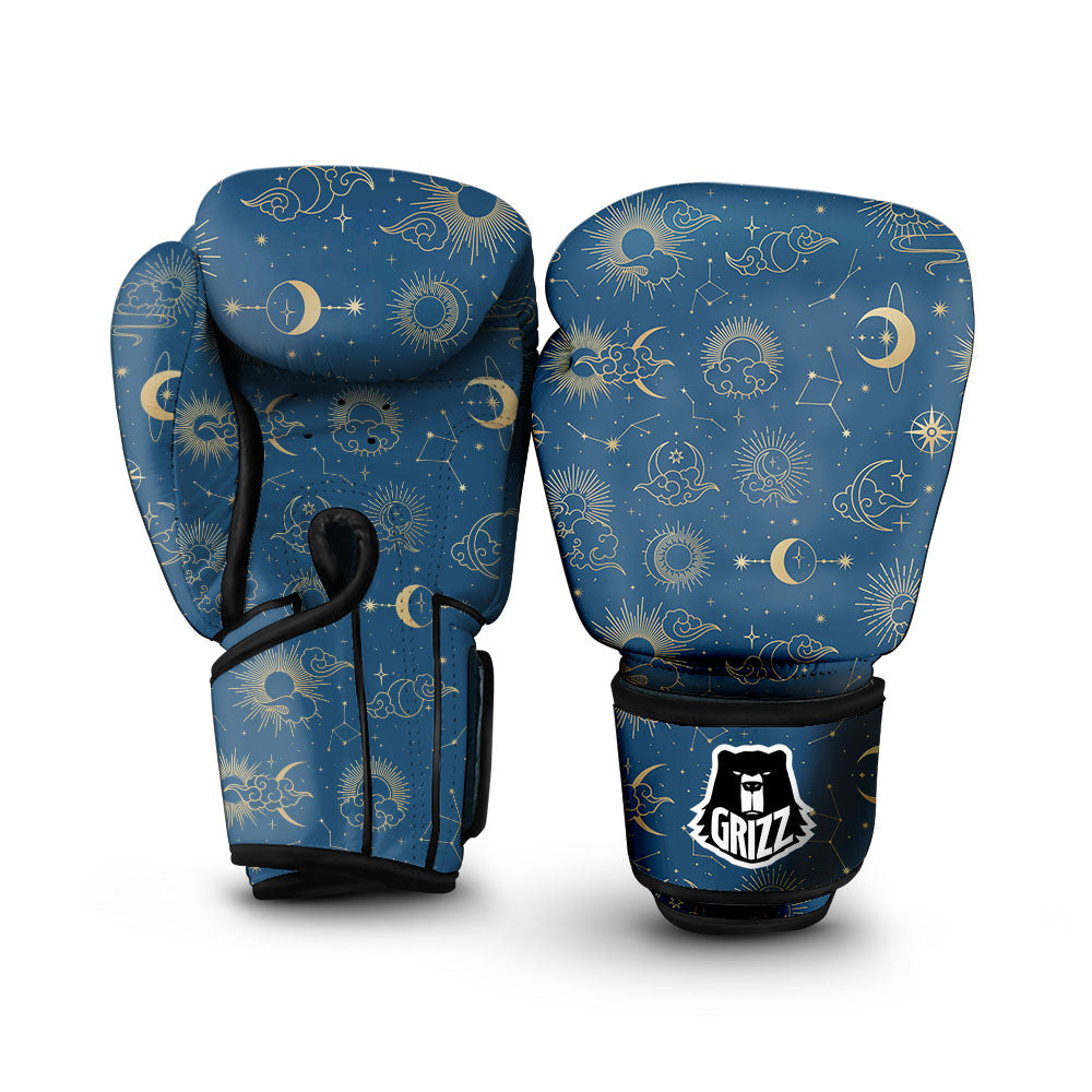 Moon And Blue Sun Print Pattern Boxing Gloves-grizzshop