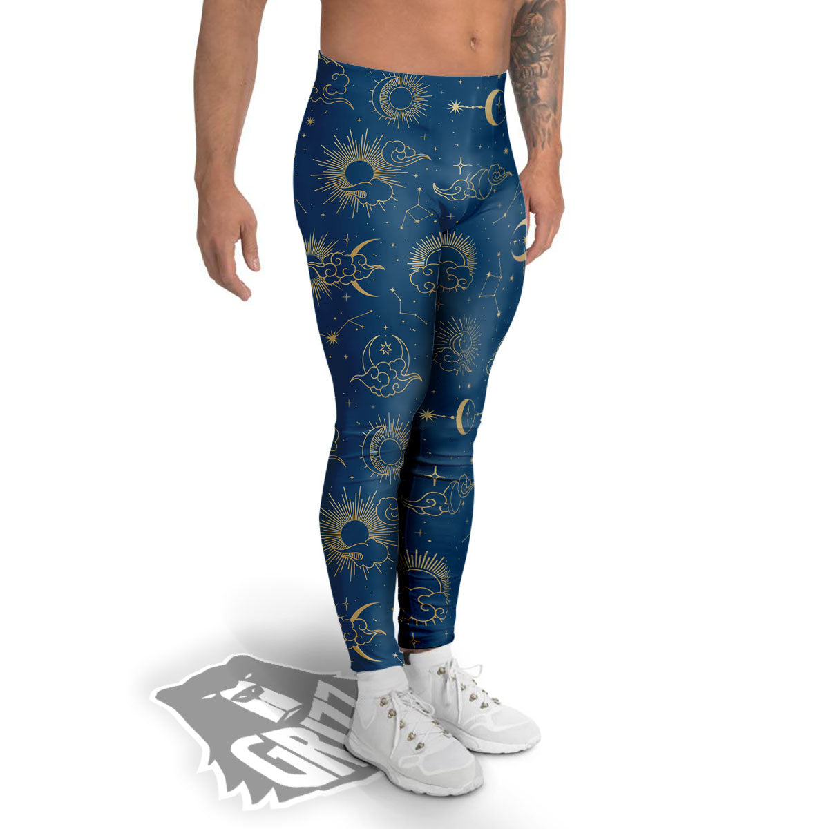 Moon And Blue Sun Print Pattern Men's Leggings-grizzshop