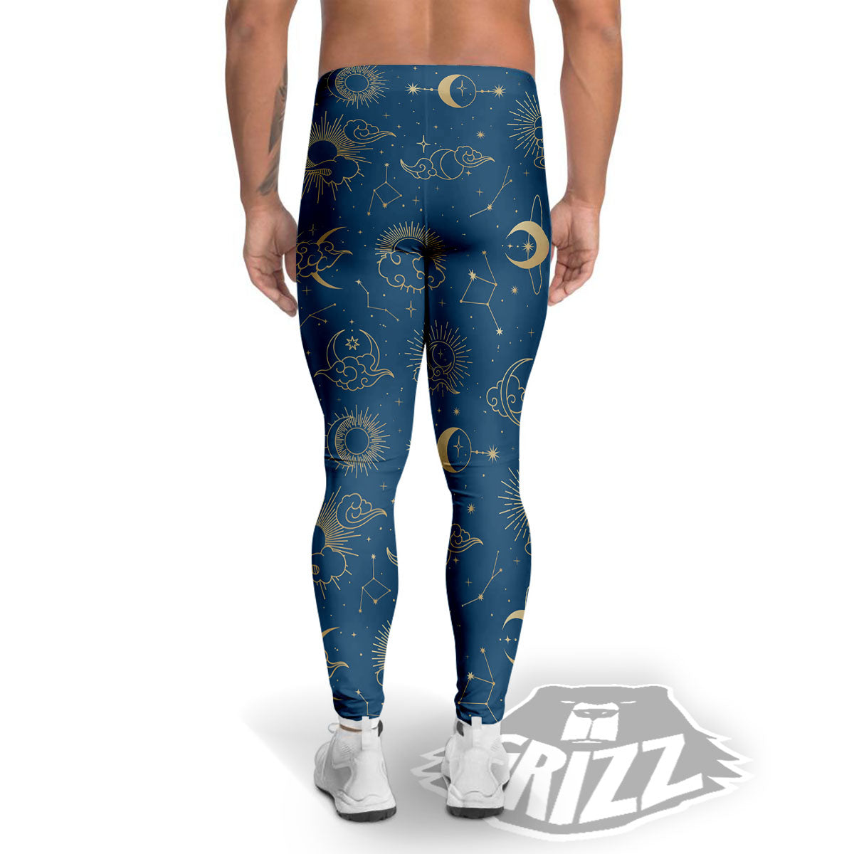 Moon And Blue Sun Print Pattern Men's Leggings-grizzshop