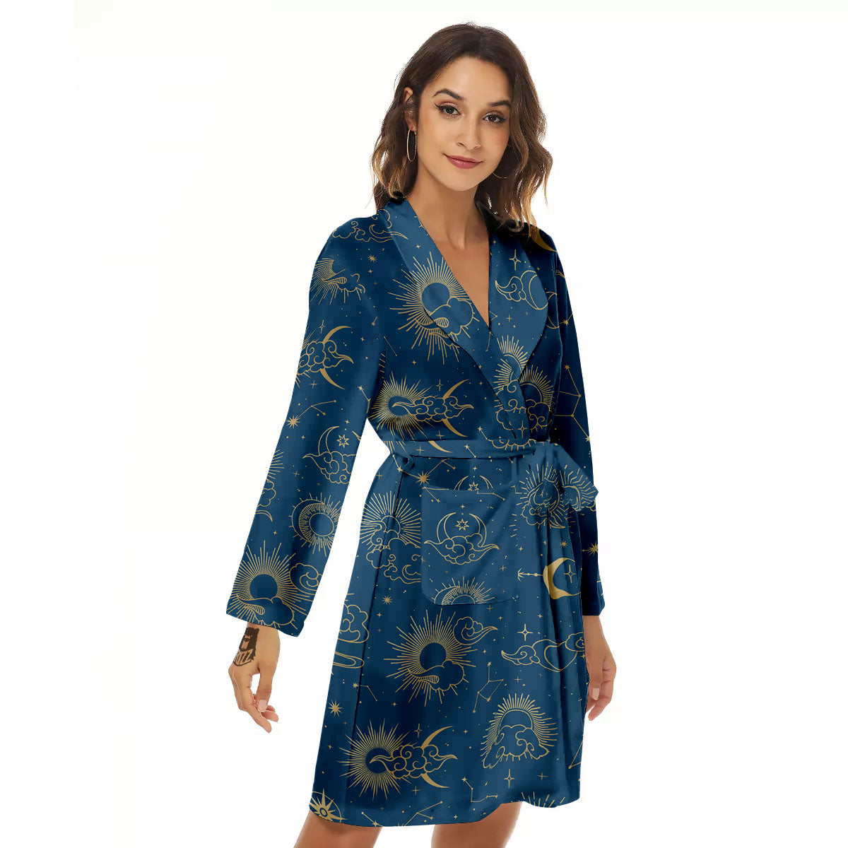 Moon And Blue Sun Print Pattern Women's Robe-grizzshop