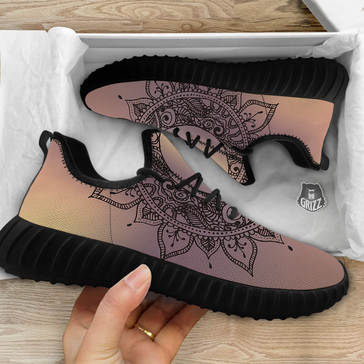 Moon And Bohemian Sun Print Black Walking Shoes-grizzshop