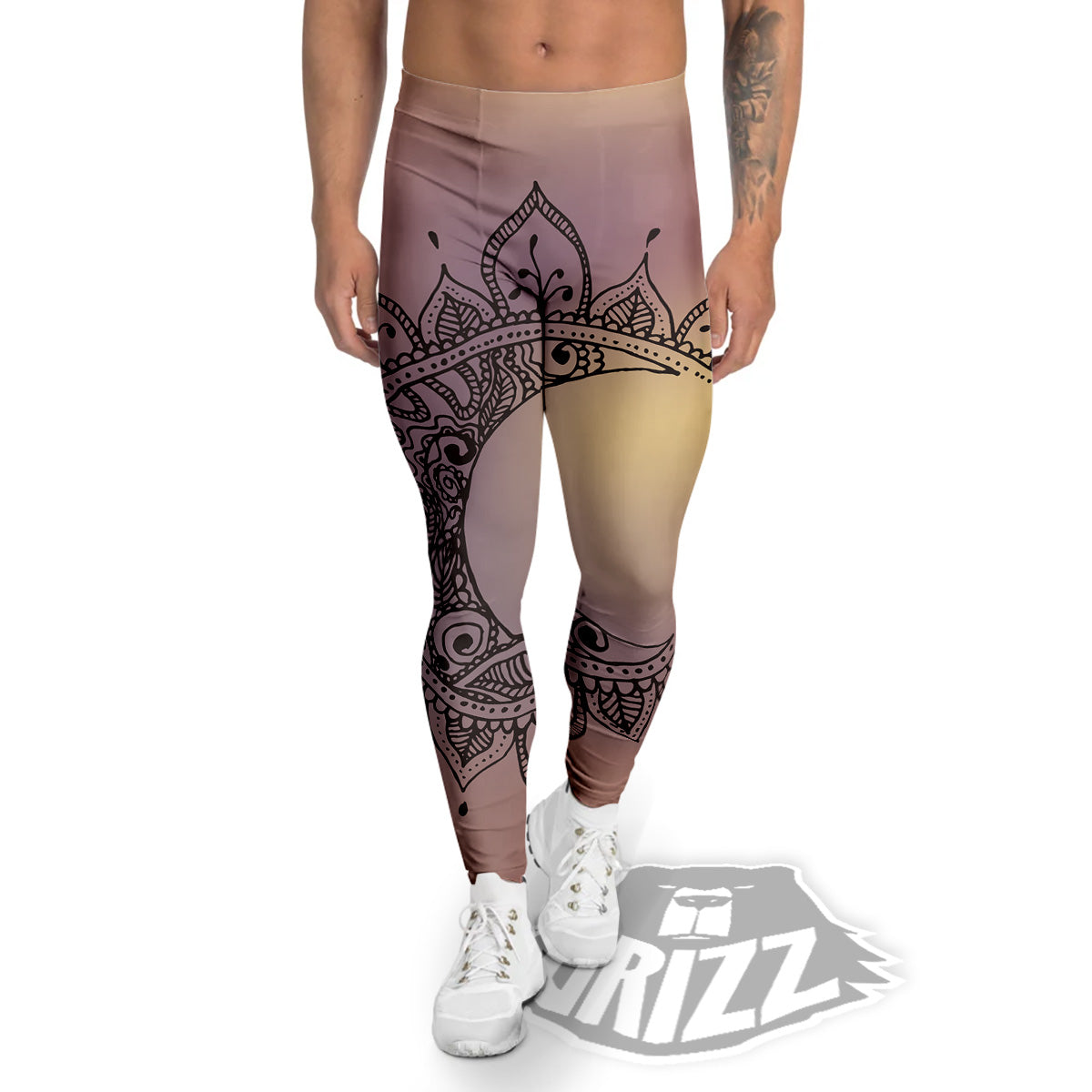 Moon And Bohemian Sun Print Men's Leggings-grizzshop