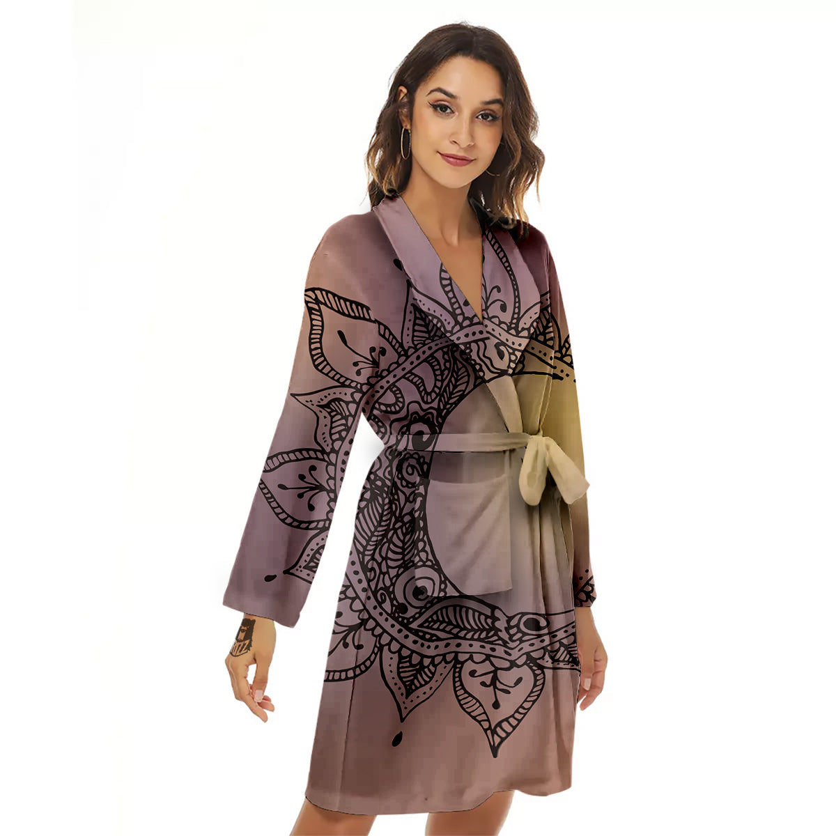 Moon And Bohemian Sun Print Women's Robe-grizzshop