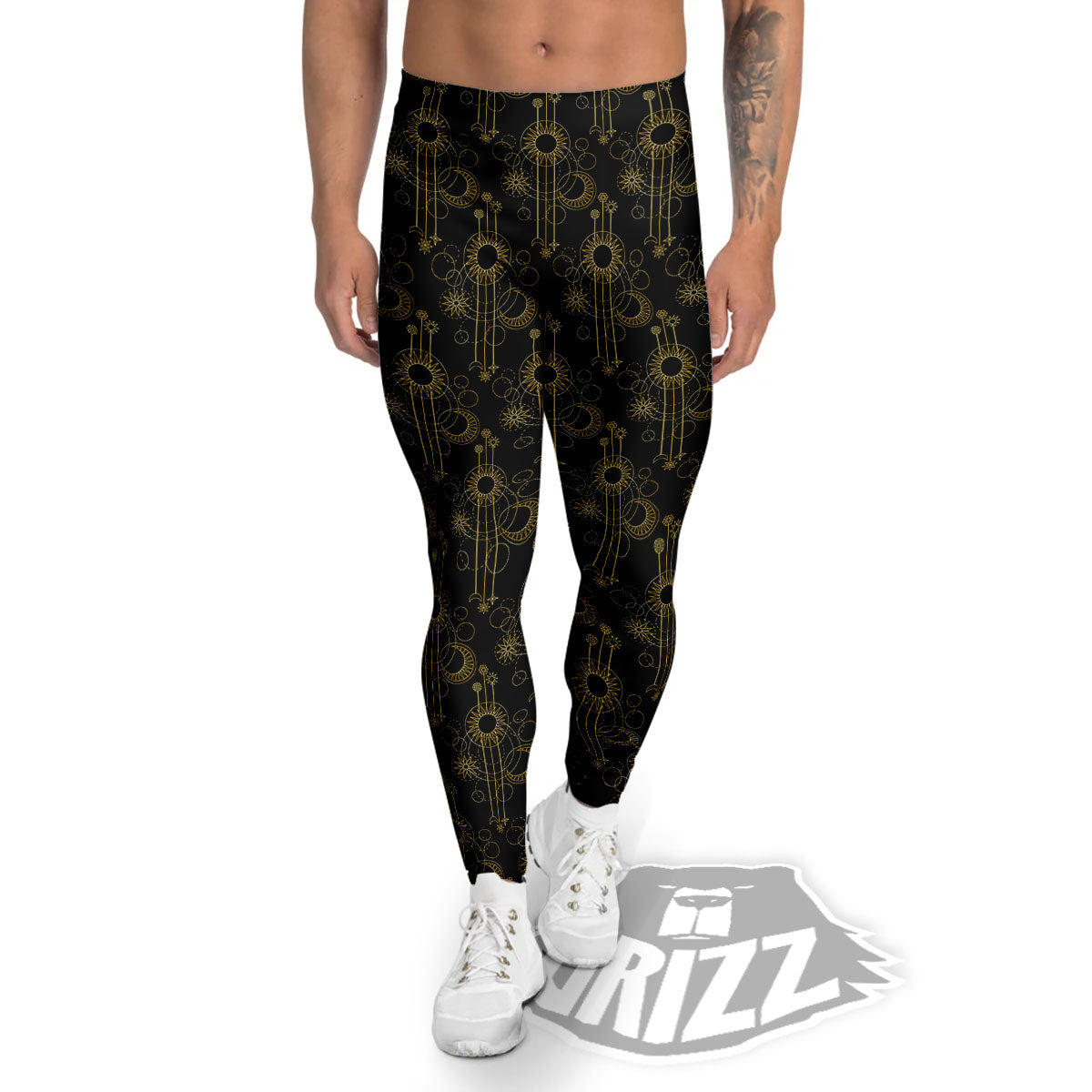 Moon And Boho Sun Print Pattern Men's Leggings-grizzshop