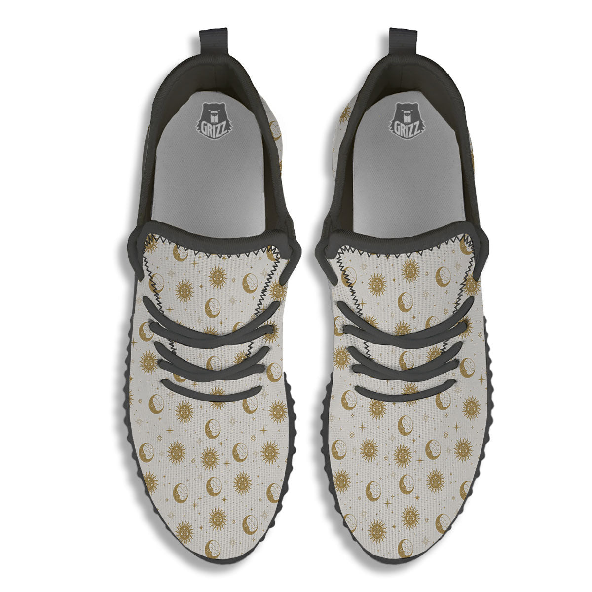 Moon And Gold Sun Print Pattern Black Walking Shoes-grizzshop