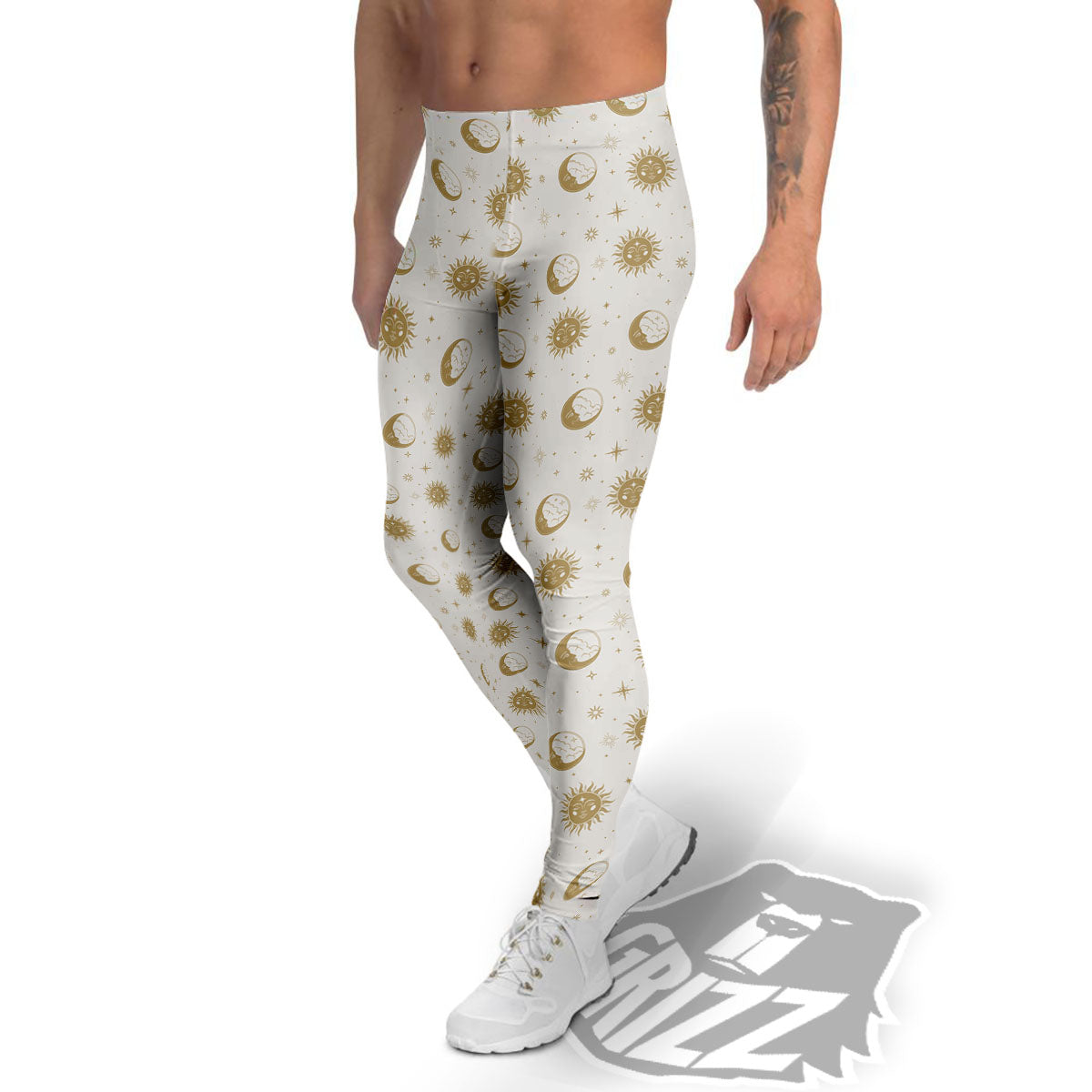 Moon And Gold Sun Print Pattern Men's Leggings-grizzshop