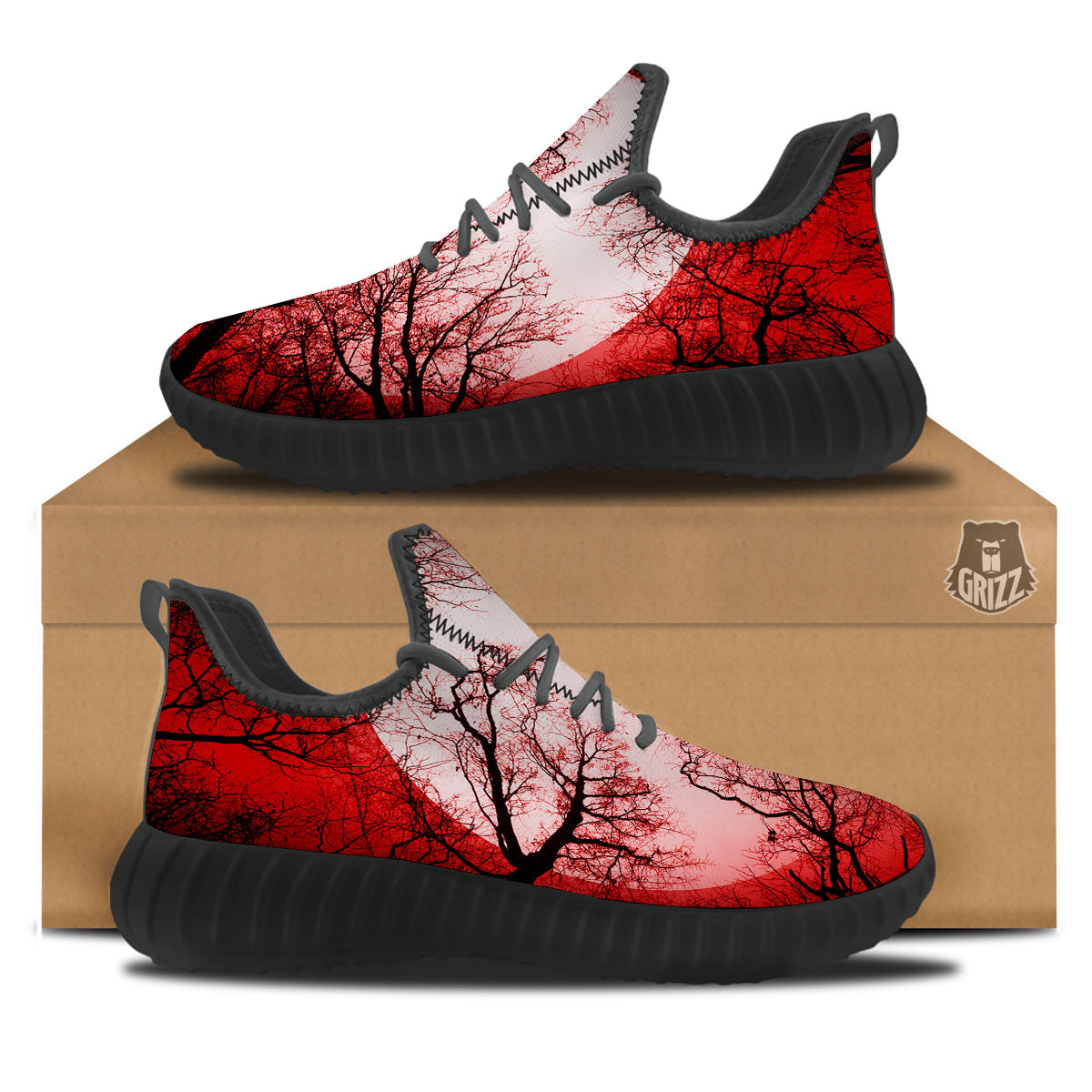 Moon And Horror Forest Print Black Walking Shoes-grizzshop
