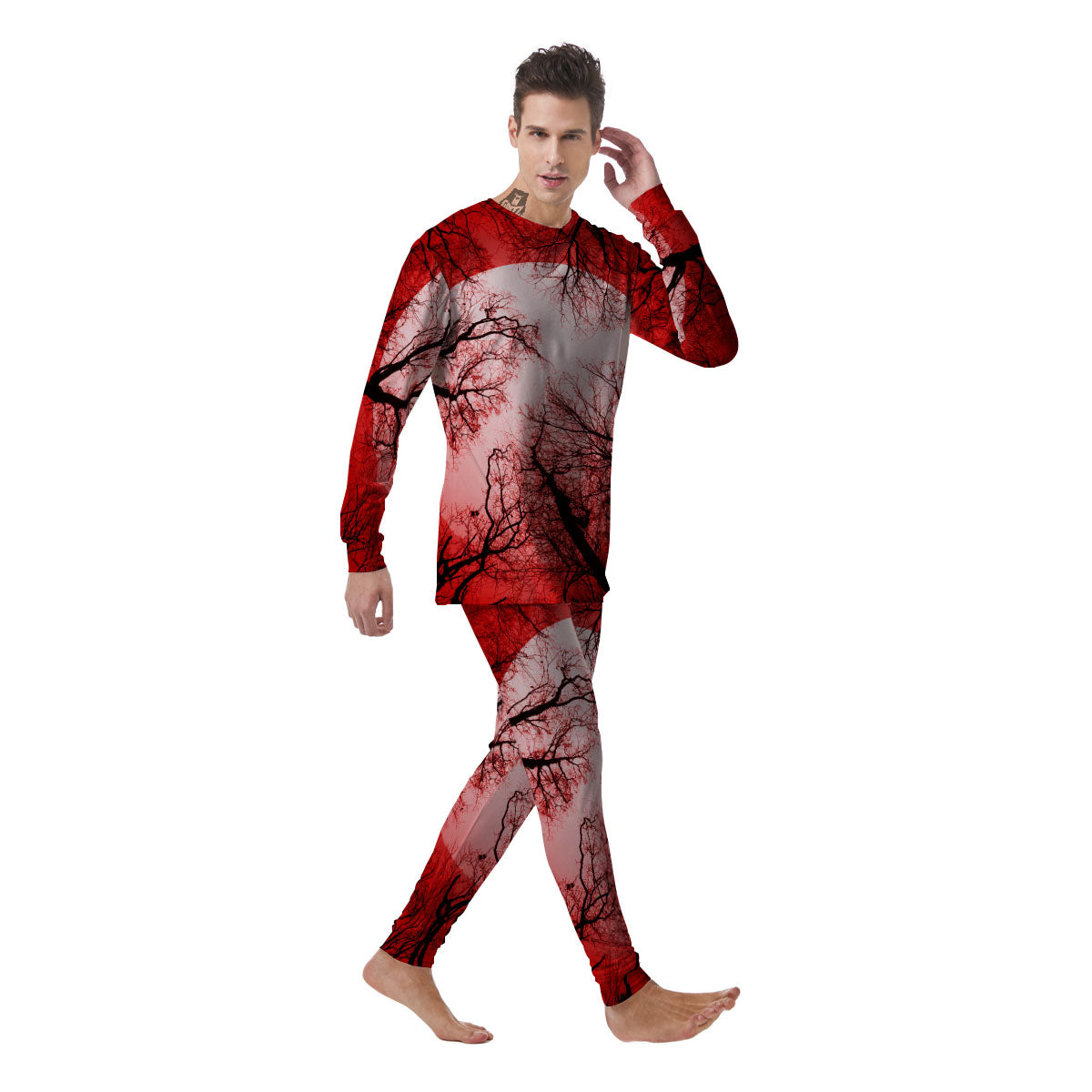 Moon And Horror Forest Print Men's Pajamas-grizzshop