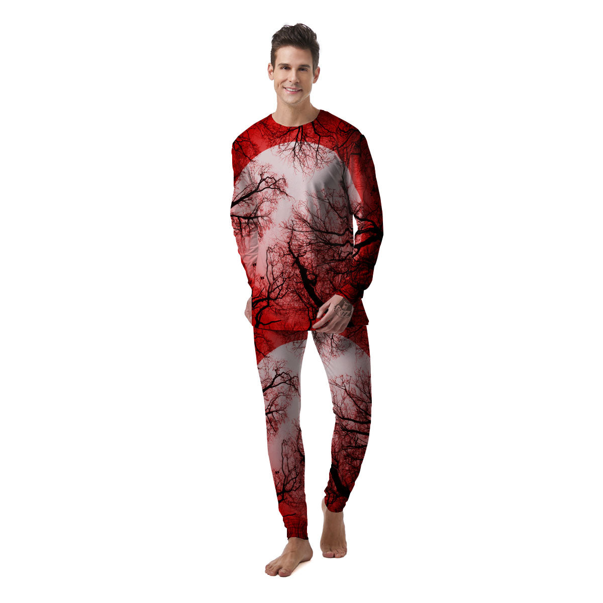 Moon And Horror Forest Print Men's Pajamas-grizzshop