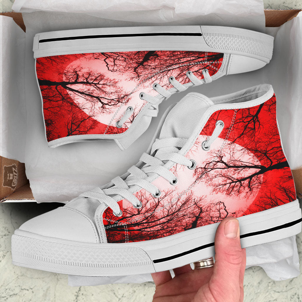 Moon And Horror Forest Print White High Top Shoes-grizzshop