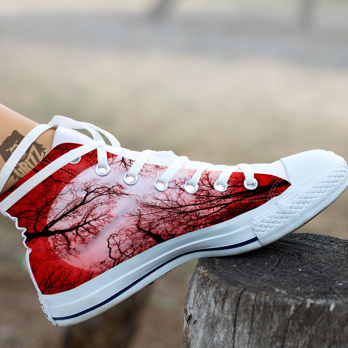 Moon And Horror Forest Print White High Top Shoes-grizzshop