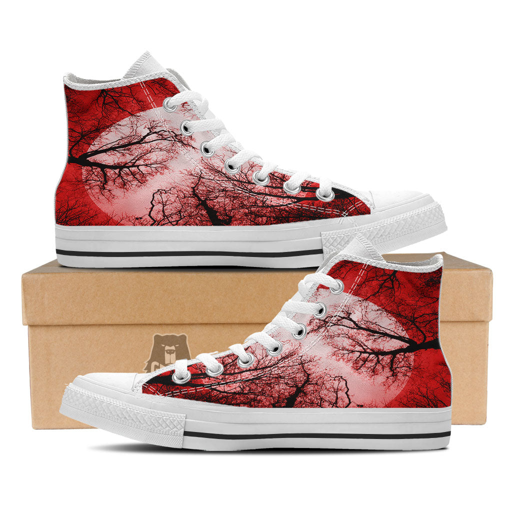 Moon And Horror Forest Print White High Top Shoes-grizzshop